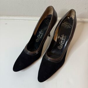Vintage Retro De Liso Debs Chocolate Brown Suede Leather Heels Pumps Size 8.5